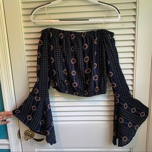1. NWOT Off the shoulder Blue cropped long sleeve